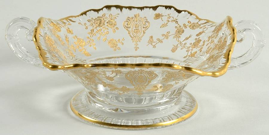 Rose Point Clear (Stem 3500, Gold Encrusted) Handled Open Candy Dish by Cambridge-1
