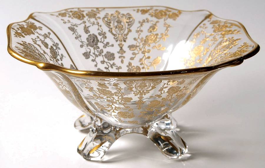Rose Point Clear (Stem 3500, Gold Encrusted) 3400 4 Toed Comport No Handles by Cambridge-1