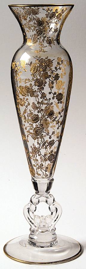Rose Point Clear (Stem 3500, Gold Encrusted) 9" Footed Vase by Cambridge-1