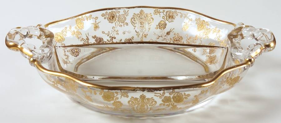 Rose Point Clear (Stem 3500, Gold Encrusted) 3400/90 Shape 2 Part Handled Relish by Cambridge-1