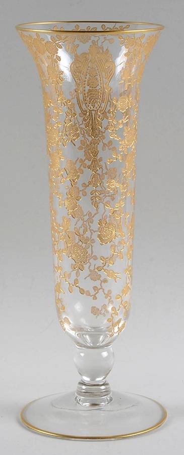 Rose Point Clear (Stem 3500, Gold Encrusted) 8" Footed Flower Vase by Cambridge-1