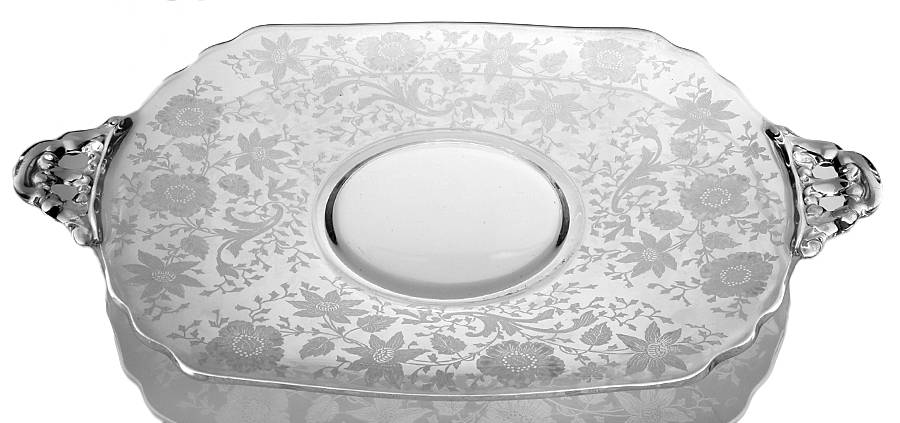 Wildflower Clear 16" Handled Plate (Shape 3400) by Cambridge-1