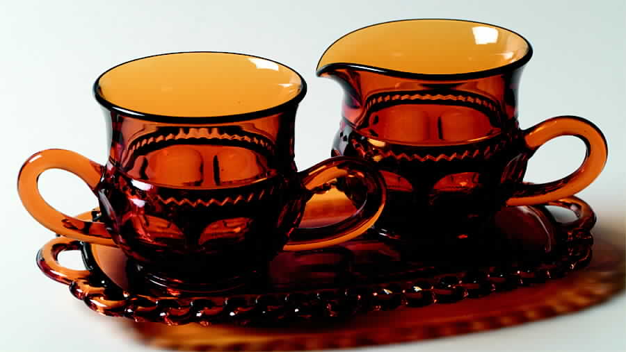 Color Crown Amber (Dark) Creamer, Sugar and Tray Set by Colony-1