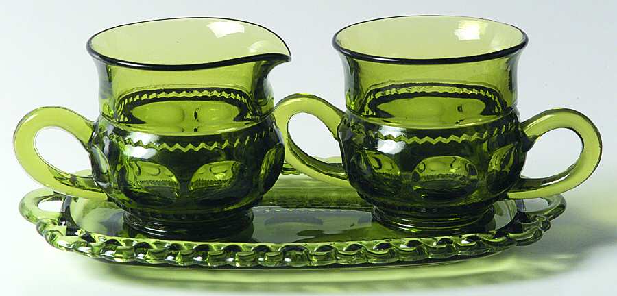 Color Crown Green Creamer, Sugar and Tray Set by Colony-1