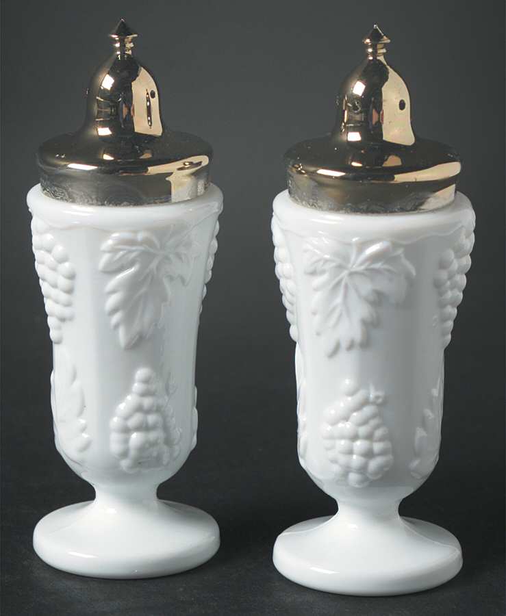Harvest Milk Glass Footed Shaker Set & Metal Lids by Colony-1