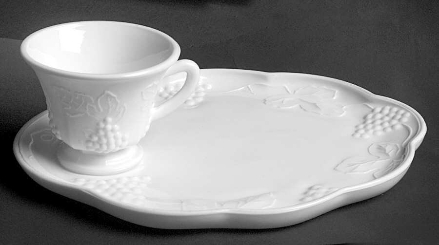 Harvest Milk Glass Snack Plate & Punch/Snack Cup Set by Colony-1