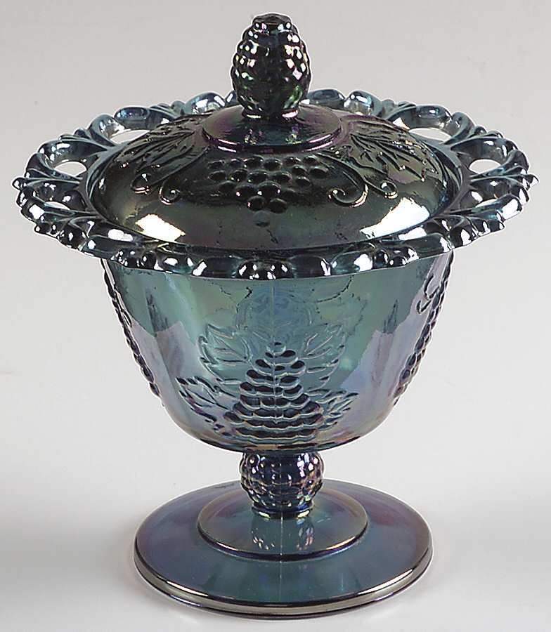 Harvest Carnival (Blue) Footed Candy Dish & Lid by Colony-1