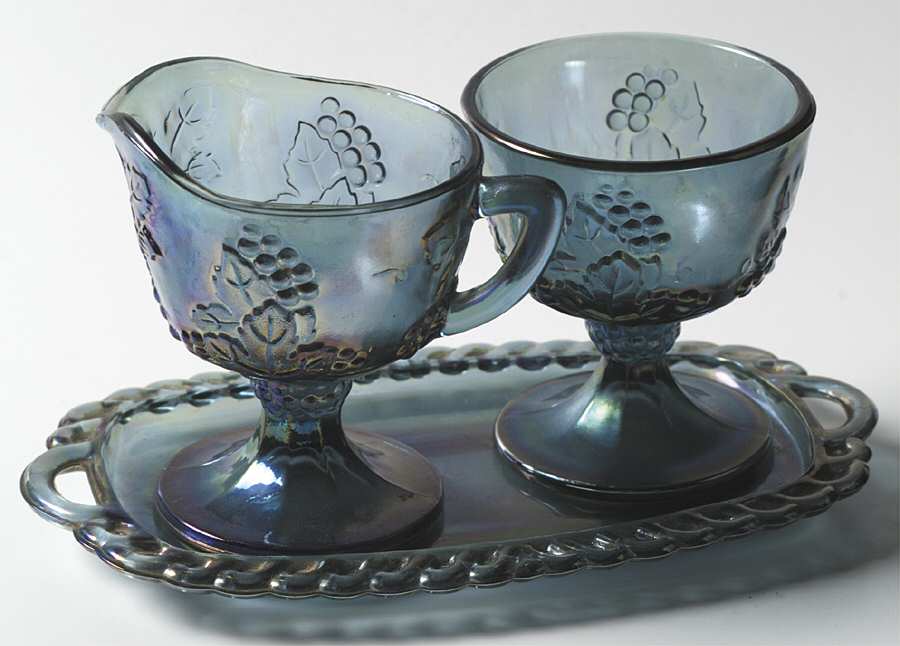 Harvest Carnival (Blue) Creamer, Sugar and Tray Set by Colony-1