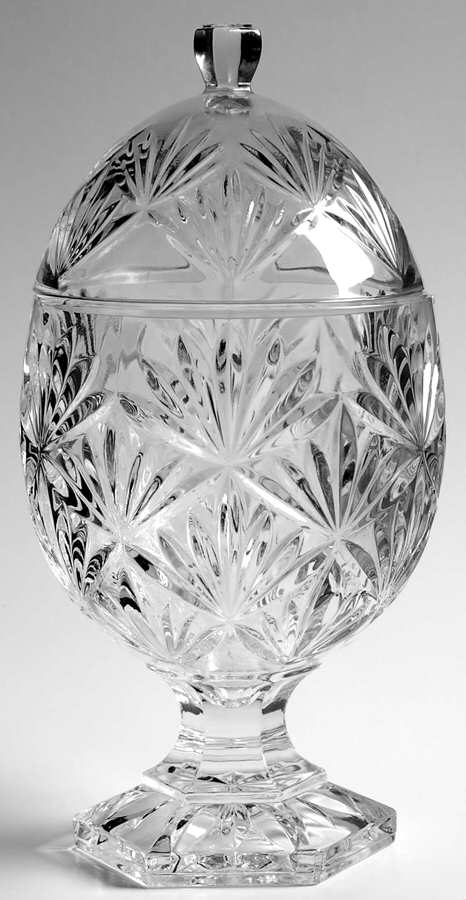 Antique Clear (No Knob, 6 Sided Stem) Egg Shape Candy Dish & Lid by Cristal D'Arques - Durand-1