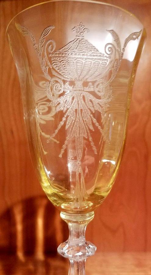 Etch 739 Yellow (Stem 3120) Water Goblet by Cambridge-1