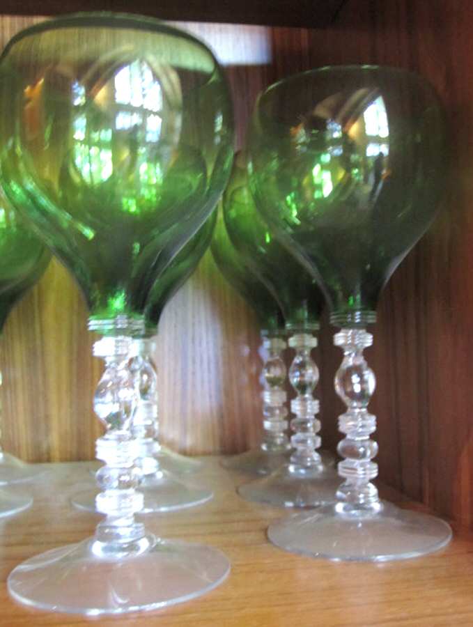 Tally Ho (Green Bowl, Clear Stem, Stem 1402) Water Goblet by Cambridge-1