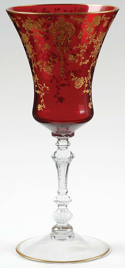 Rose Point Red (Carmen) Water Goblet by Cambridge-1