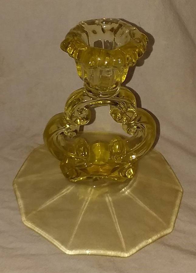 Decagon Yellow 5" KeyHole Candlestick w/10 Sided Base by Cambridge-1