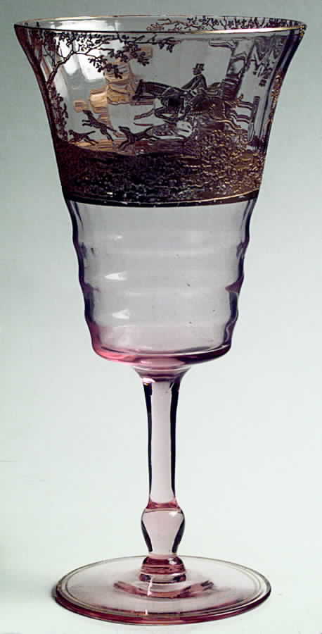 Imperial Hunt Scene Pink (Gold Encrusted) Water Goblet by Cambridge-1