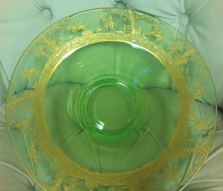Imperial Hunt Scene Green (Gold Encrusted) 12" Rolled Edge Bowl by Cambridge-1