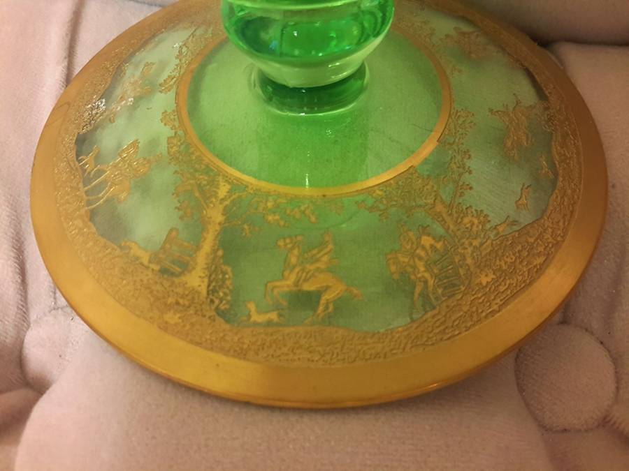 Imperial Hunt Scene Green (Gold Encrusted) Single Light Candlestick by Cambridge-1