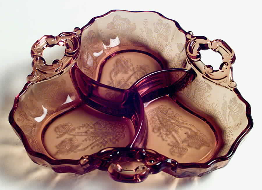 Gloria Amber (Stem 3130) 3400/91 3 Part Candy/Relish by Cambridge-1