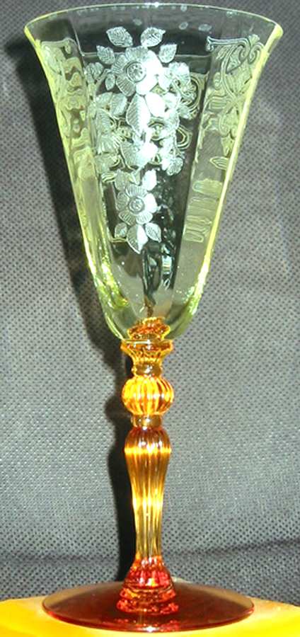 Apple Blossom Yellow (Amber, Stem 3035) Water Goblet by Cambridge-1
