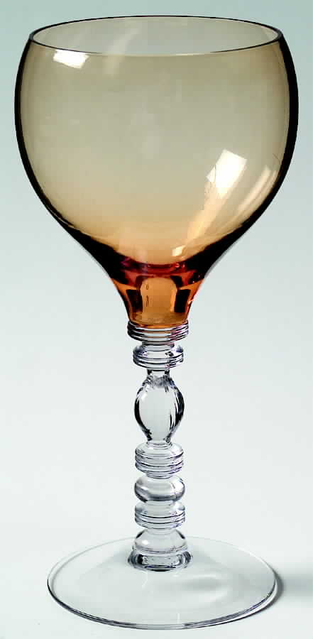 Tally Ho Amber (Amber Bowl, Clear Stem, Stem 1402) Water Goblet by Cambridge-1