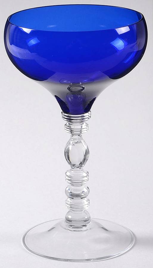 Tally Ho (Cobalt Bowl, Clear Stem, (Stem 1402) Champagne/Tall Sherbet by Cambridge-1