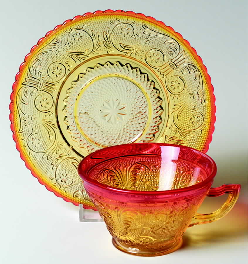 Sandwich Amberina Cup & Saucer Set by Colony-1