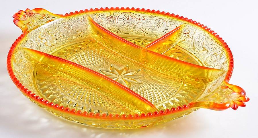 Sandwich Amberina 14" Round 4 Part Relish by Colony-1