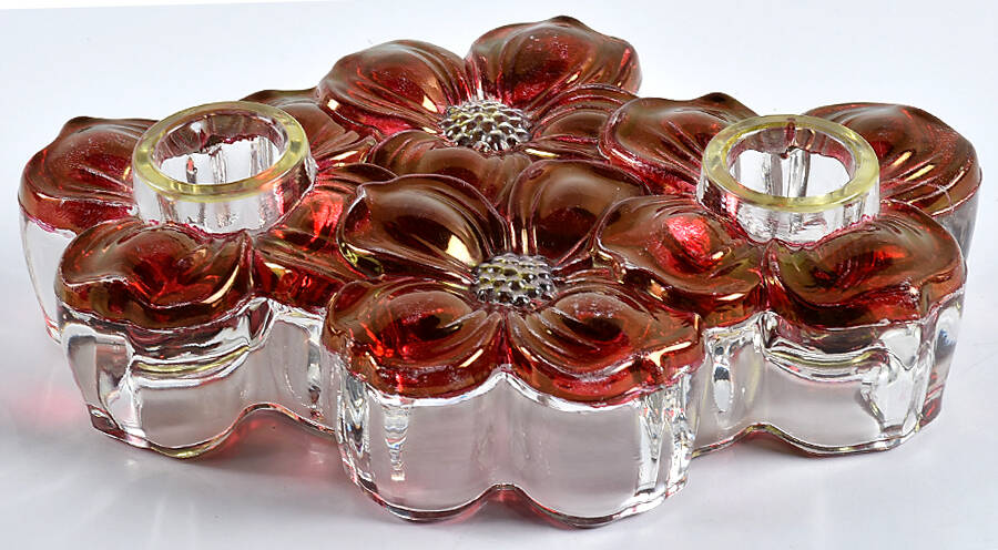 Dogwood Ruby Clear (Red Flower on Clear) Double Light Candlestick by Colony-1