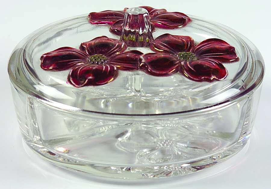 Dogwood Ruby Clear (Red Flower on Clear) 3-Part Candy Box with Lid by Colony-1