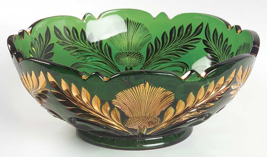 Thistle Emerald Green and Gold 9" Round Bowl by Cambridge-1