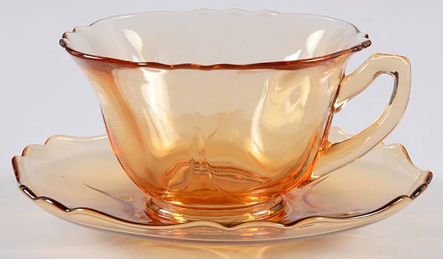 3130 Amber Cup and Saucer Set (Shape 3500) by Cambridge-1