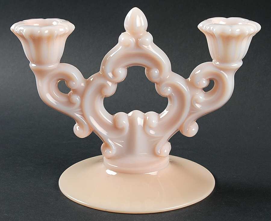 3400 Crown Tuscan (Pink Opaque) 3400/647 2 Light Candlestick (Multisided Base) by Cambridge-1