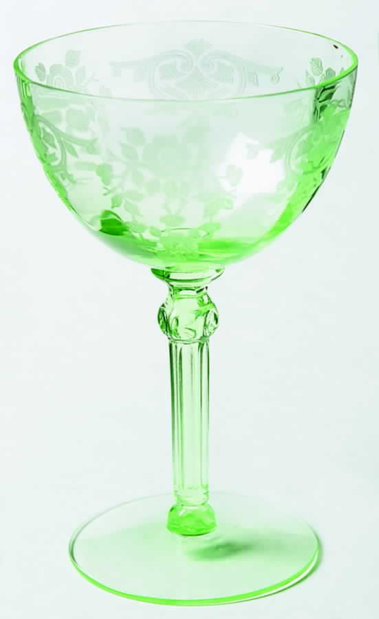Apple Blossom Emerald Green (Lt Green, Stem 3135) Champagne/Tall Sherbet by Cambridge-1