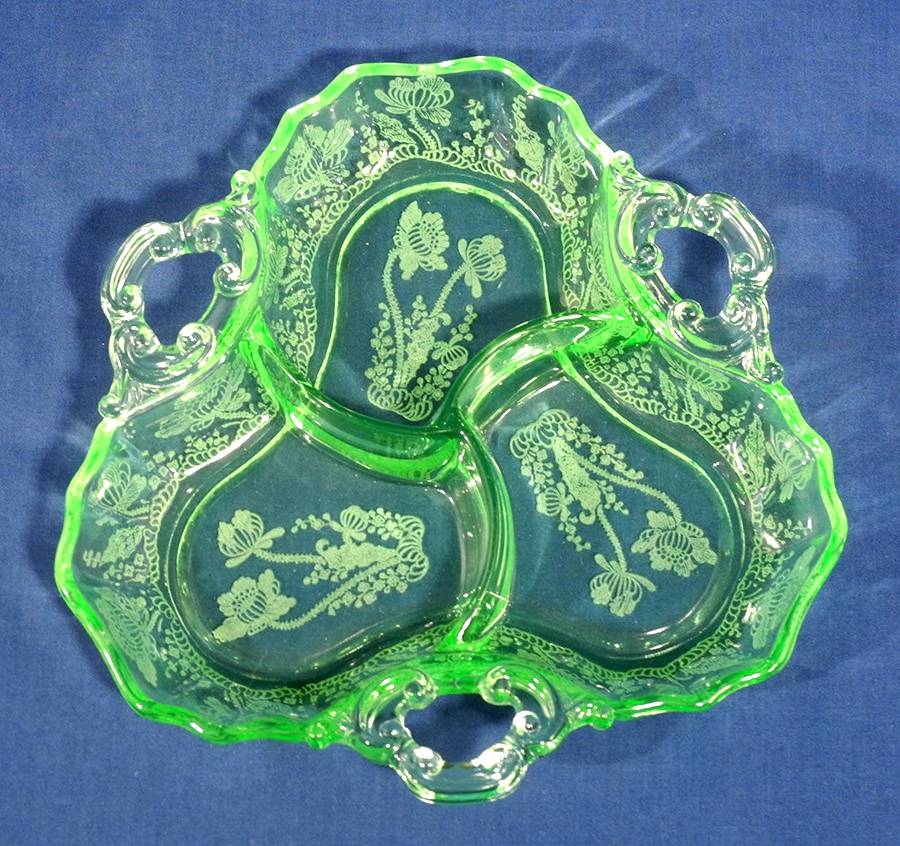 Gloria Emerald Light Green (Stem 3135) 3400/91 3 Part Candy/Relish by Cambridge-1