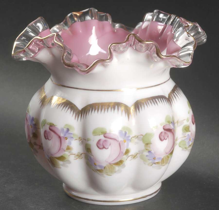 Charleton Roses (Fenton) 5" Double Crimped Vase by Charleton Decorating-1
