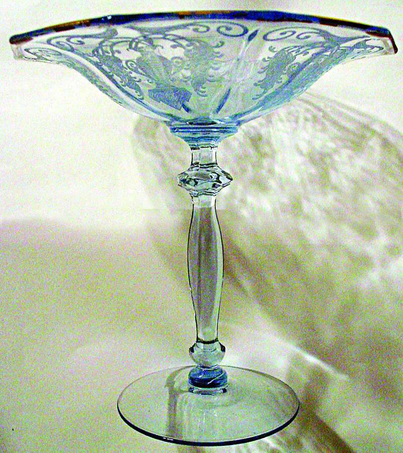 Etch 733 All Blue (Stem 3120) Compote by Cambridge-1