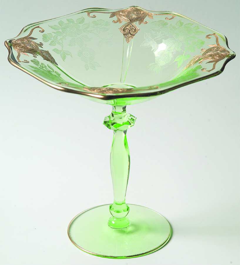 Apple Blossom Emerald Green (Gold Trim) Round Compote (Height X Width) by Cambridge-1