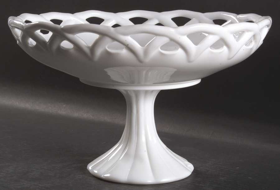 Lace Edge Milk Glass Large Footed Fruit Bowl by Colony-1