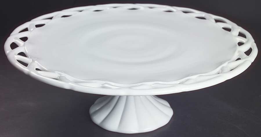 Lace Edge Milk Glass Round Cake Stand by Colony-1