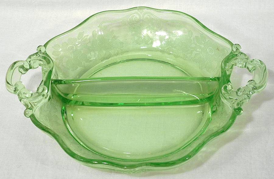 Apple Blossom Emerald Green (Stem 3130) 3400/90 Shape 2 Part Handled Relish by Cambridge-1