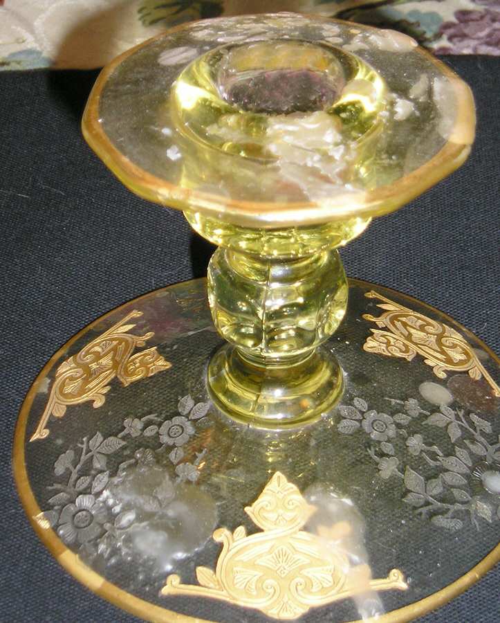 Apple Blossom Yellow (Stem 3400, Gold Encrusted) Single Light Candlestick by Cambridge-1