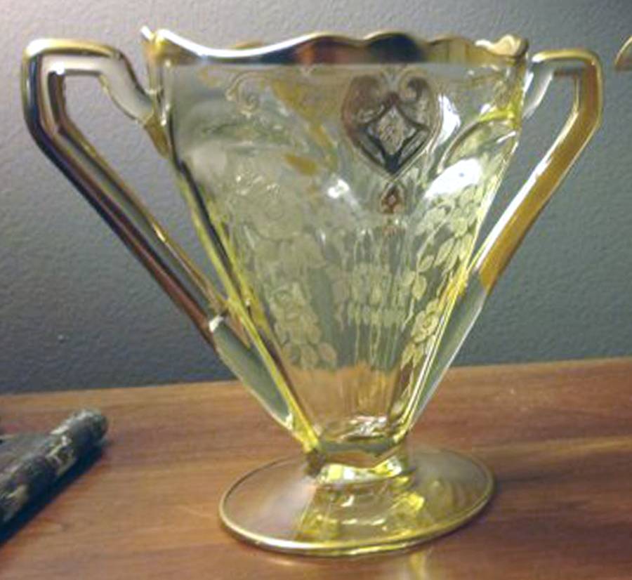 Apple Blossom Yellow (Stem 3400, Gold Encrusted) 3400/16 Open Footed Sugar by Cambridge-1