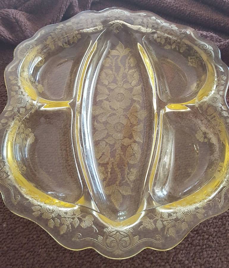 Apple Blossom Yellow (Stem 3400, Gold Encrusted) 3400 5 Part Celery/Relish by Cambridge-1