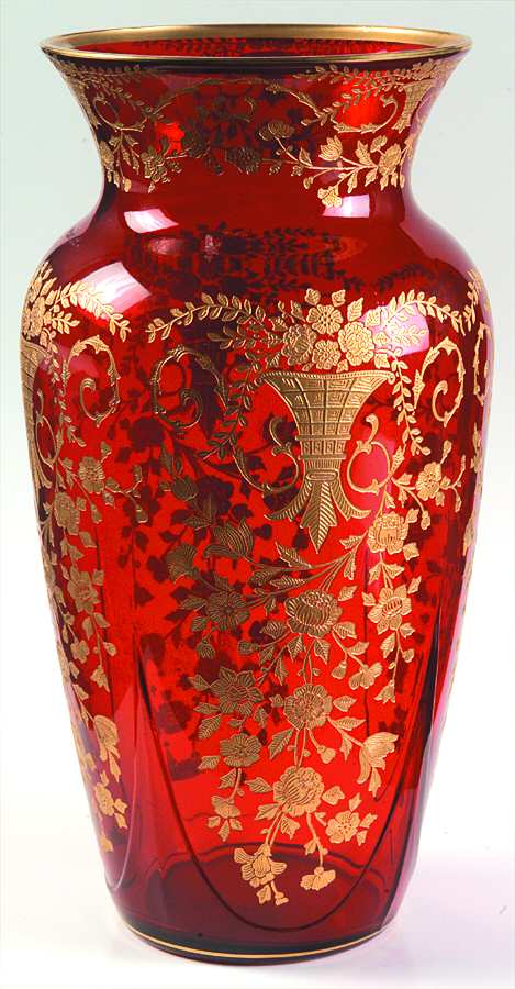 Portia Ruby Gold Encrusted 3400 10" Flared Vase by Cambridge-1