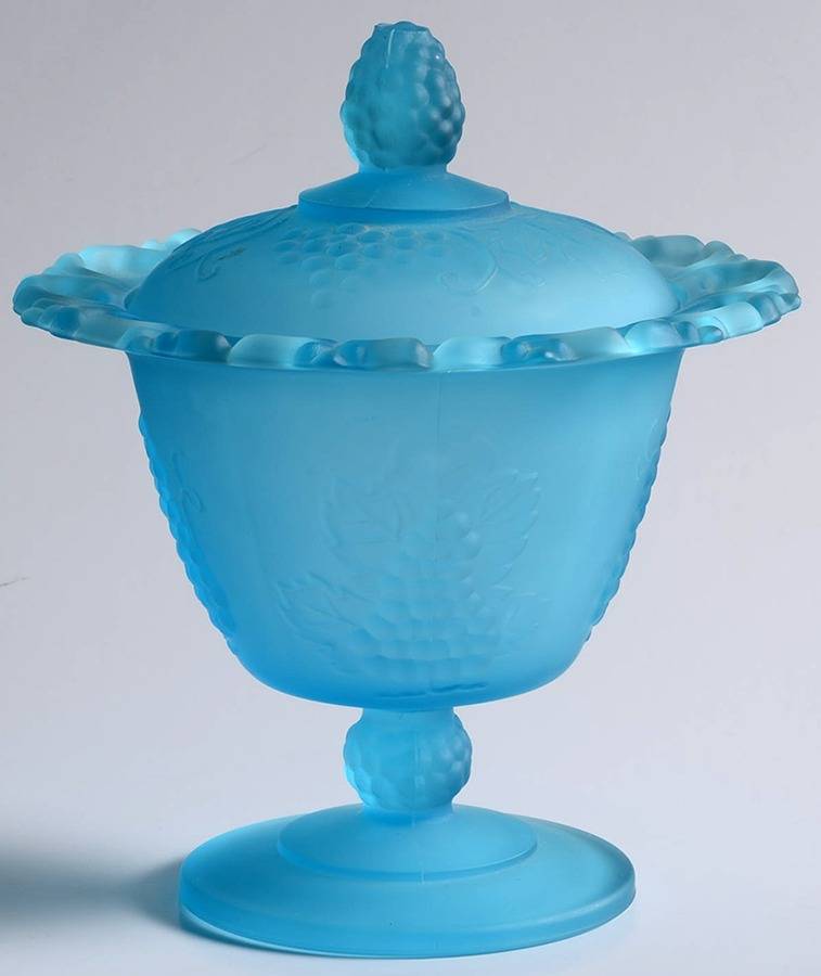 Harvest Blue Satin Footed Candy Dish & Lid by Colony-1