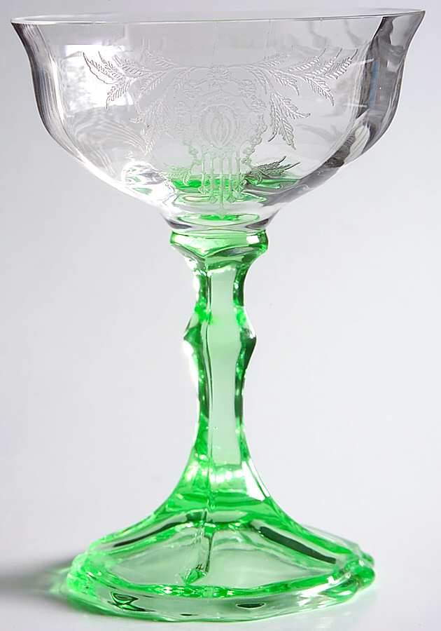 Etch 405 Green (Stem 3025) Champagne/Tall Sherbet by Cambridge-1