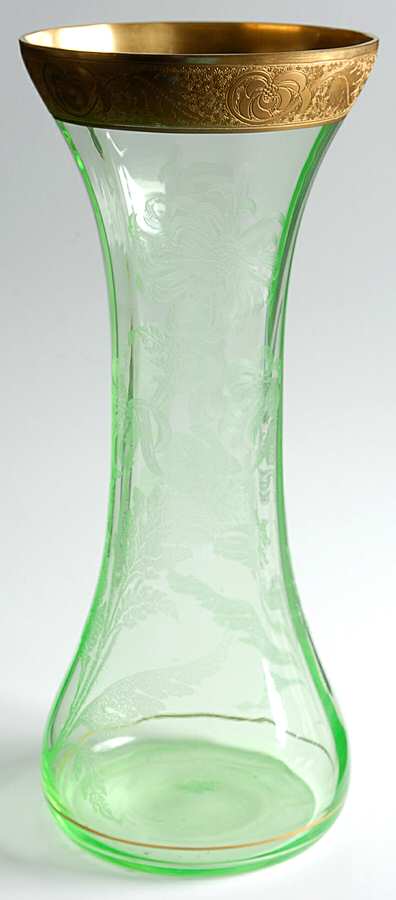 Etch 724 Emerald Green Gold 12" Flower Vase by Cambridge-1