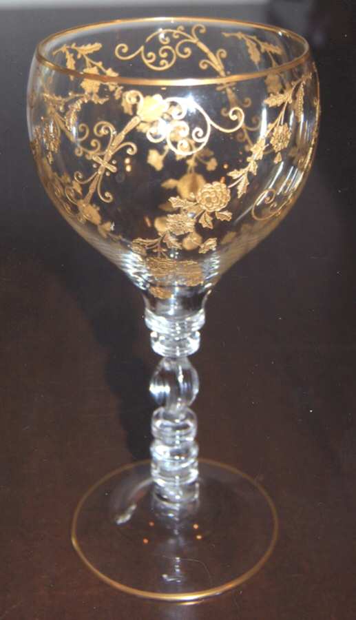 Elaine Clear (Gold Encrusted, Stem 1402-100) Water Goblet by Cambridge-1