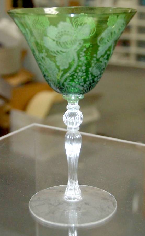 Gloria Green (Forest) (Stem 3035) Champagne/Tall Sherbet by Cambridge-1