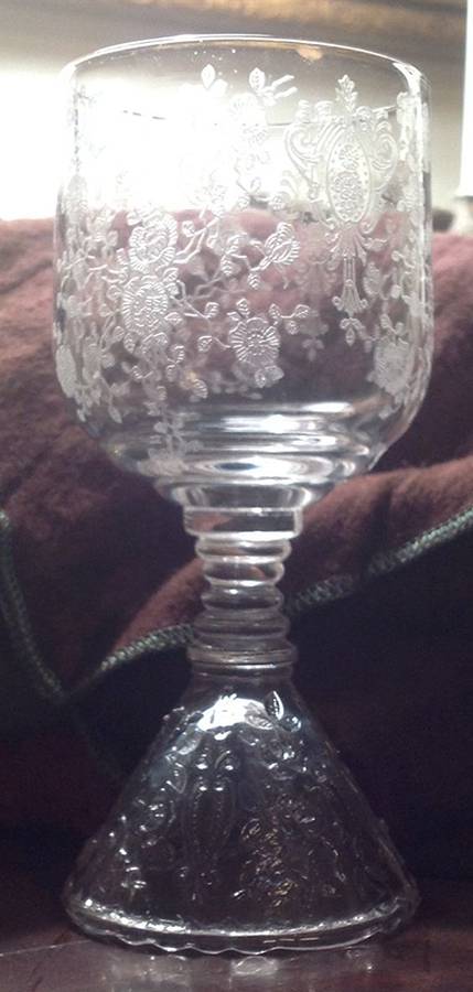 Rose Point Pressed Clear Etched Water Goblet by Cambridge-1