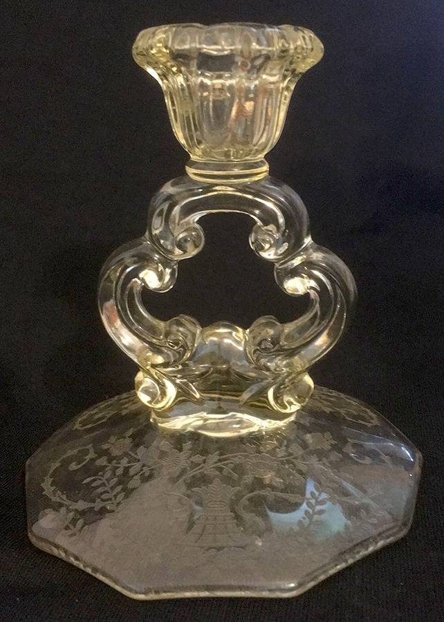 Portia-Yellow (Gold Krystol) 5" KeyHole Candlestick w/10 Sided Base by Cambridge-1